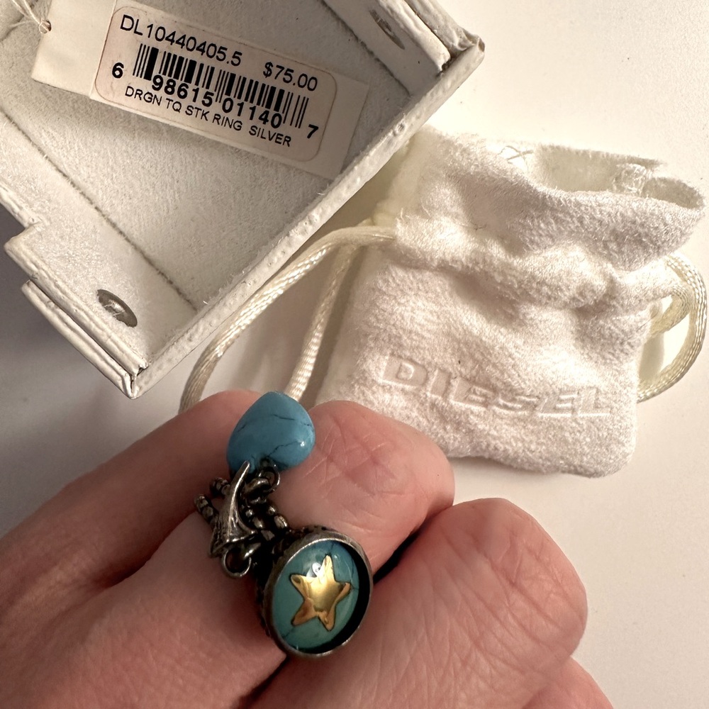 Diesel Silver Stackable Rings with Blue Accent